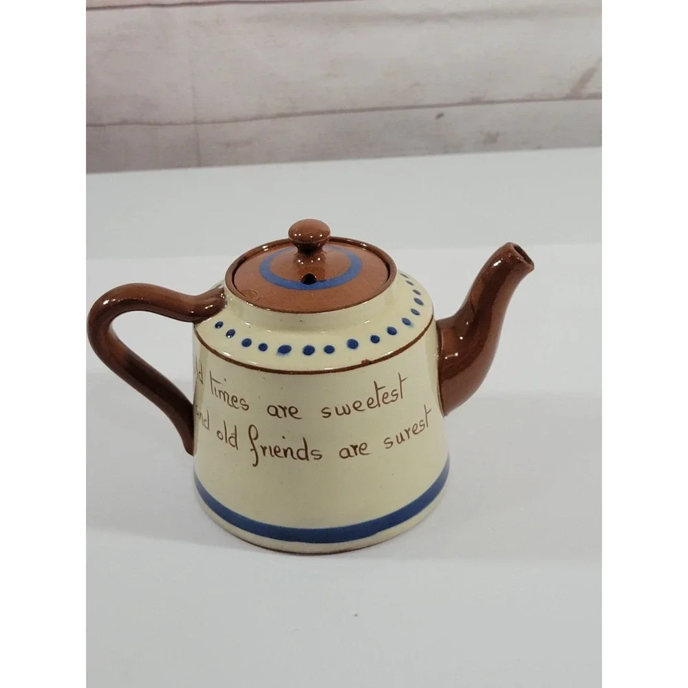 Watcombe Pottery Set Teapot Candle Holder Tray Motto Ware Torquay England